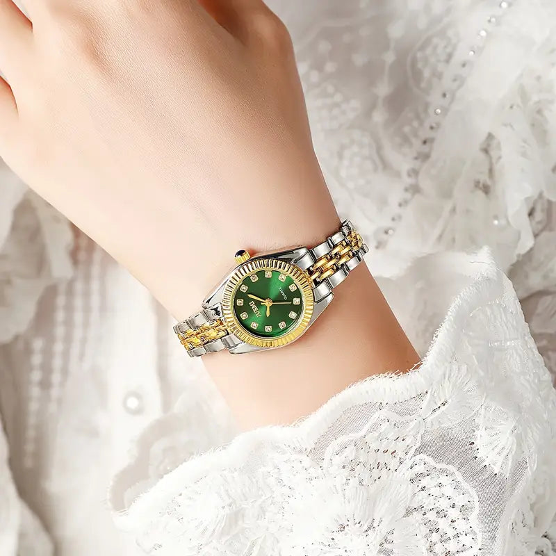 Elegant Ladies' Quartz Wrist Watch with Round Aurora Shell Dial