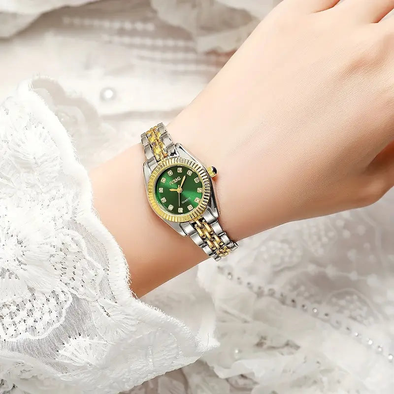 Elegant Ladies' Quartz Wrist Watch with Round Aurora Shell Dial