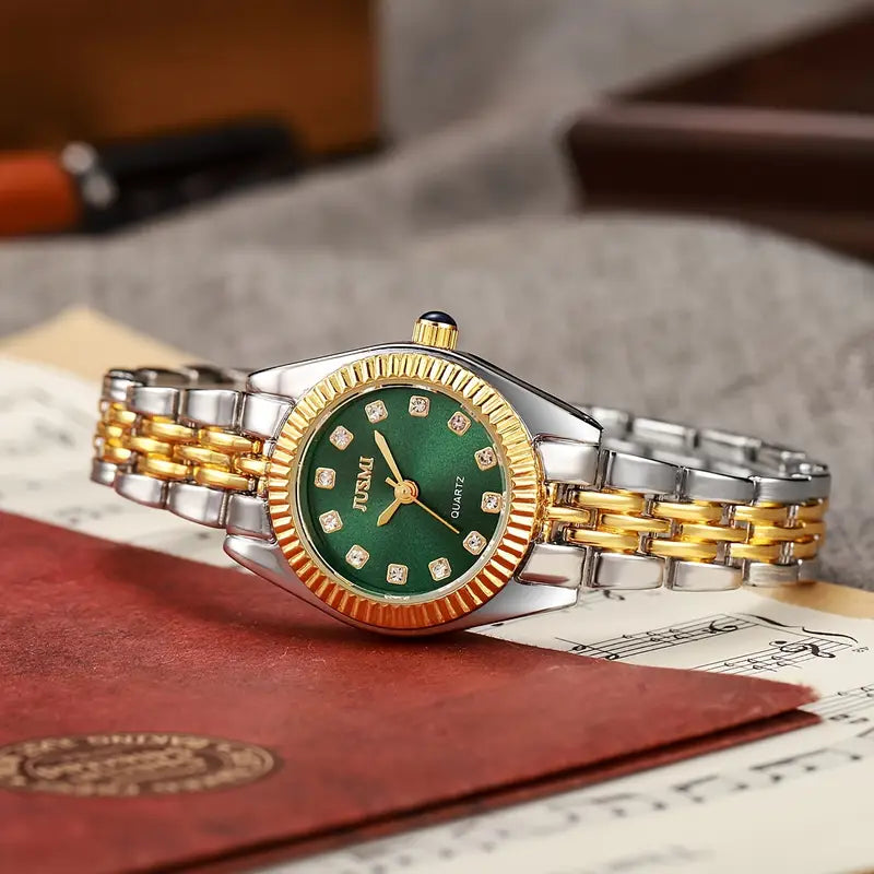 Elegant Ladies' Quartz Wrist Watch with Round Aurora Shell Dial