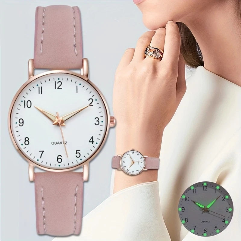 Cute Round Pointer Quartz Watch Luminous Analog Matte Color.