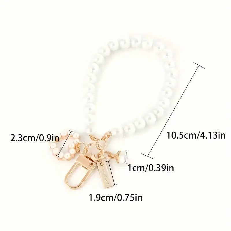 Elegant Faux Pearl Keychain With Heart Shell Charm.