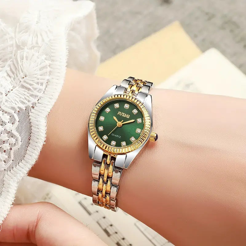 Elegant Ladies' Quartz Wrist Watch with Round Aurora Shell Dial