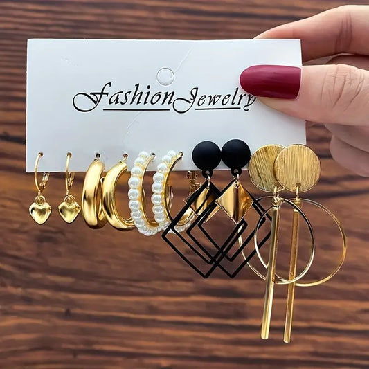 10pcs/12pcs/42pcs/48pcs New European And American Triangle Hoop Earring Set Combination Creative Retro Fashion Alloy Earring Set