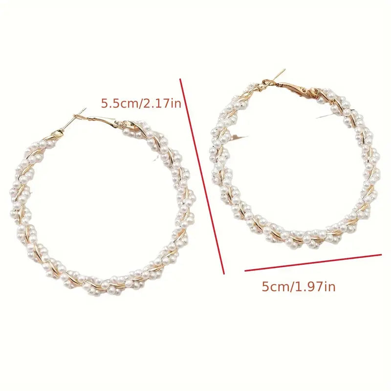 [Sophisticated Shine] Elegant Twisted Hoop Earrings with Imitation Pearl Accents