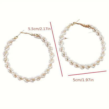 [Sophisticated Shine] Elegant Twisted Hoop Earrings with Imitation Pearl Accents