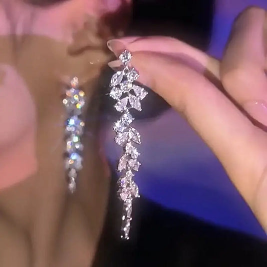Full Sparkling Rhinestone Decor Twig Design Dangle Earrings Japanese/ Korean Style Zinc Alloy Jewelry Wedding Accessories
