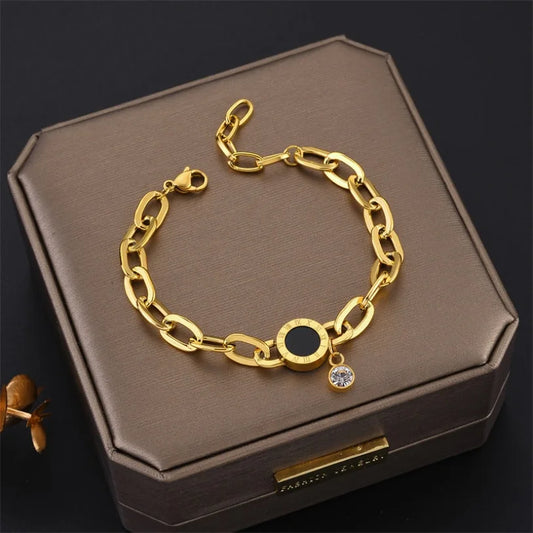 Stainless Steel Link Chain Bracelet - Vintage Style, Resin Inlay, Perfect for Everyday & Party Wear
