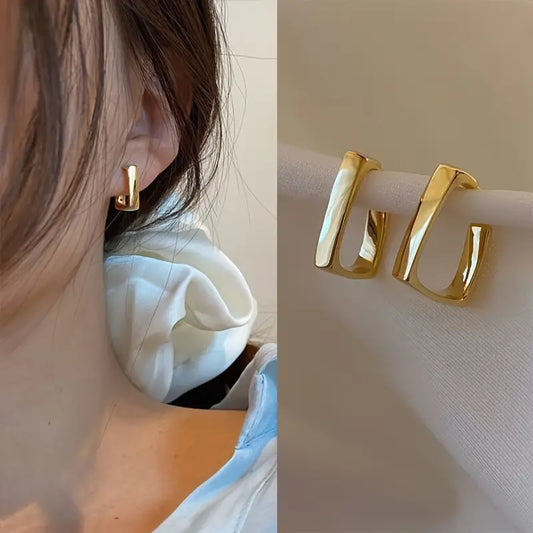 Elegant Geometric Minimalist Stud Earrings, 14K Golden Plated