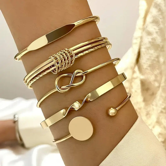 5pcs/set Bangle, Minimalist Geometric Round Glossy Alloy Bangle Bracelet