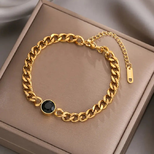 Stainless Steel Link Chain Bracelet - Vintage Style, Resin Inlay, Perfect for Everyday & Party Wear
