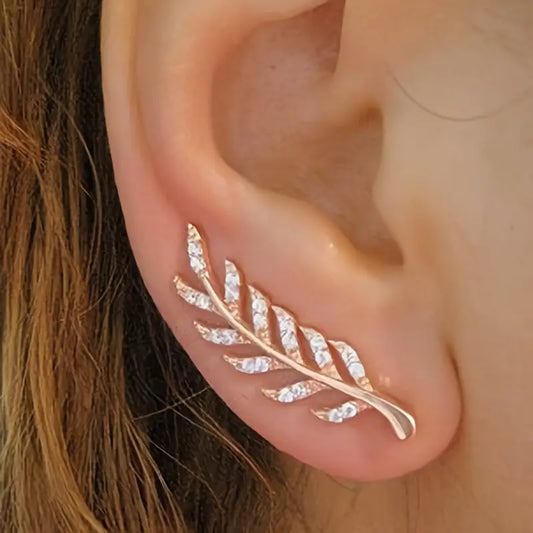 1 Pair Elegant And Sexy Leaf Crawler Earrings, Hollow Leaf Design Ear Climbers