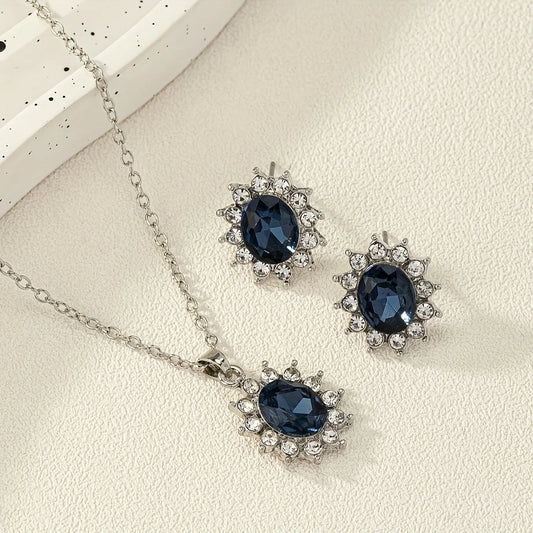 1 set of European and American retro fashion sun flower style zinc alloy inlaid gemstone
