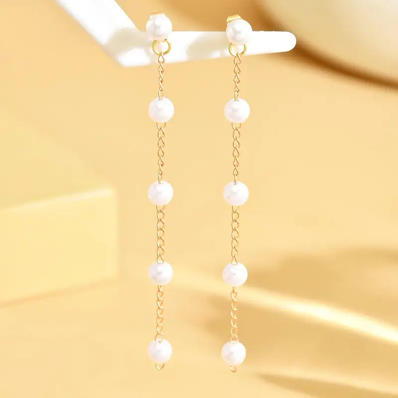 1 Pair Faux Pearl Earrings For Women Faux Pearl Tassel Drop Earrings.