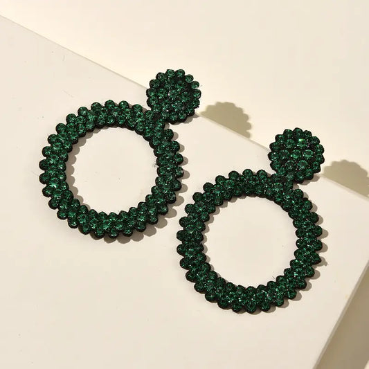 Chic Full Rhinestone Circle Stud Earrings for Women - Stainless Steel Posts, Perfect for Casual Attire