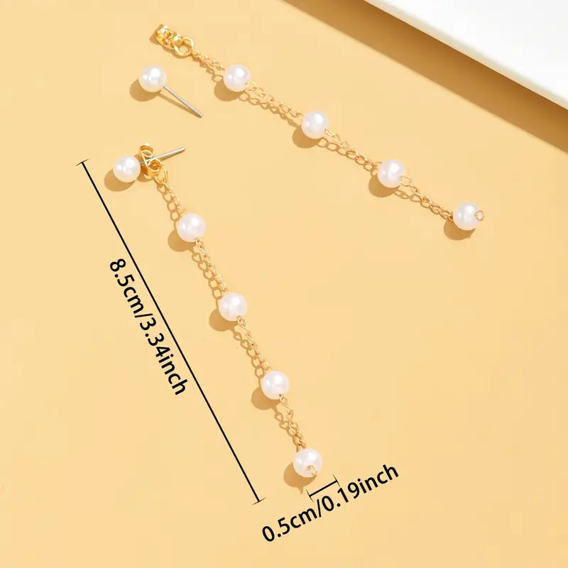 1 Pair Faux Pearl Earrings For Women Faux Pearl Tassel Drop Earrings.