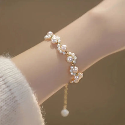 1pc, Elegant Faux Pearl Bracelet, Cute Cat Paw Charm.