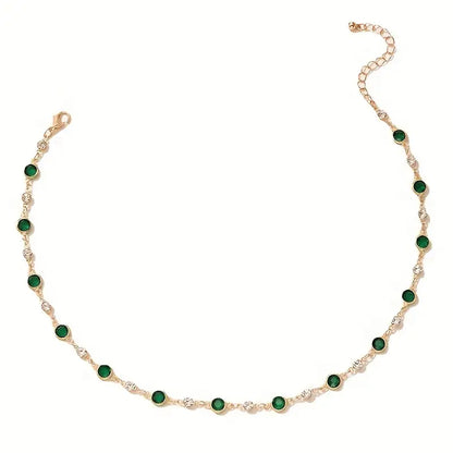 Personality Retro Green zirconia Short Necklace Clavicle Chain Necklace