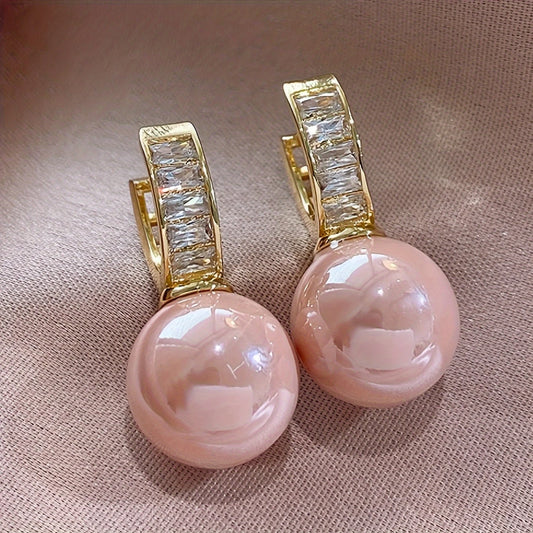 Pretty Hoop Earrings Copper Jewelry With Pinkmitation Pearl Design