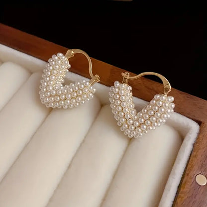 Women's Fashion Pendant Ring Imitation Pearl Love Earrings.