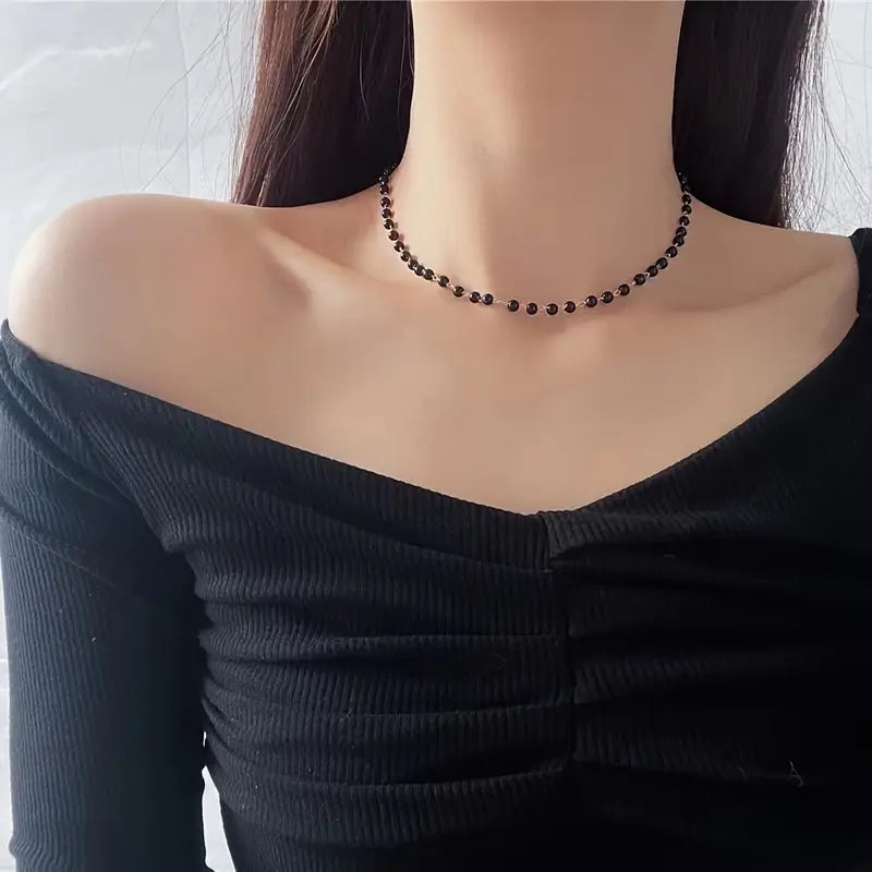 1pc Black Handmade Chain High-end Versatile and Fashionable Short Necklace