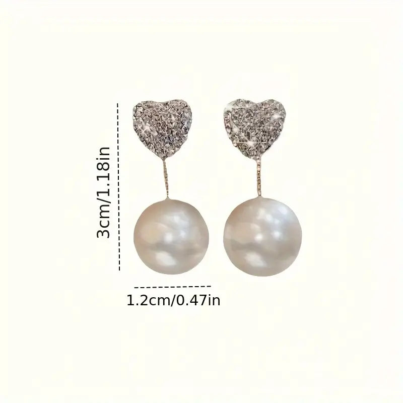 1 Pair Elegant Heart & Imitation Pearl Dangle Earrings.