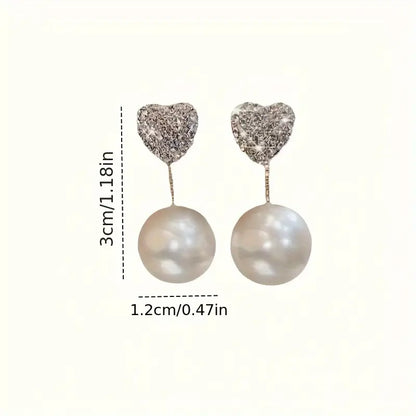 1 Pair Elegant Heart & Imitation Pearl Dangle Earrings.