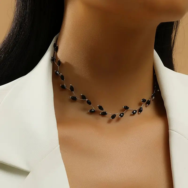 Black Beaded Wave Choker Necklace Style Vintage Collar Necklace Prom Party Jewelry