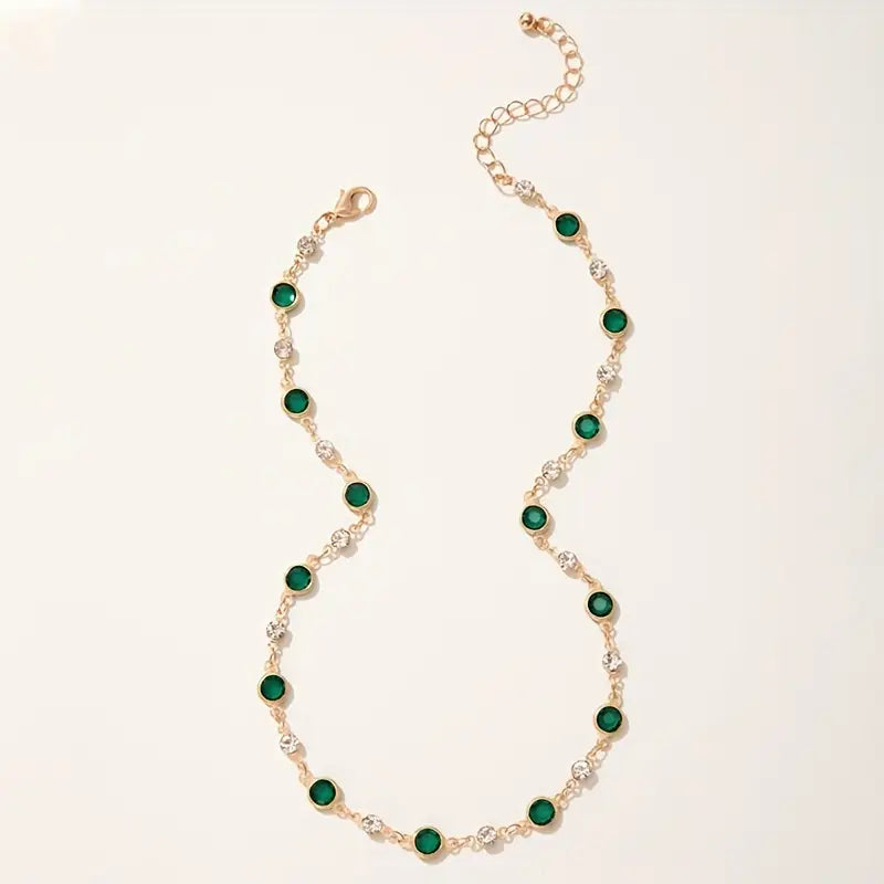 Personality Retro Green zirconia Short Necklace Clavicle Chain Necklace