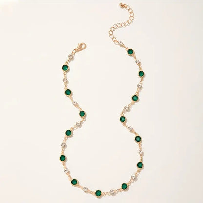 Personality Retro Green zirconia Short Necklace Clavicle Chain Necklace