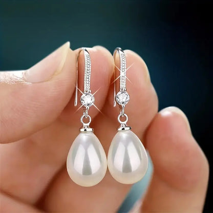 Elegant Long Drop Faux Freshwater Pearl Earrings.