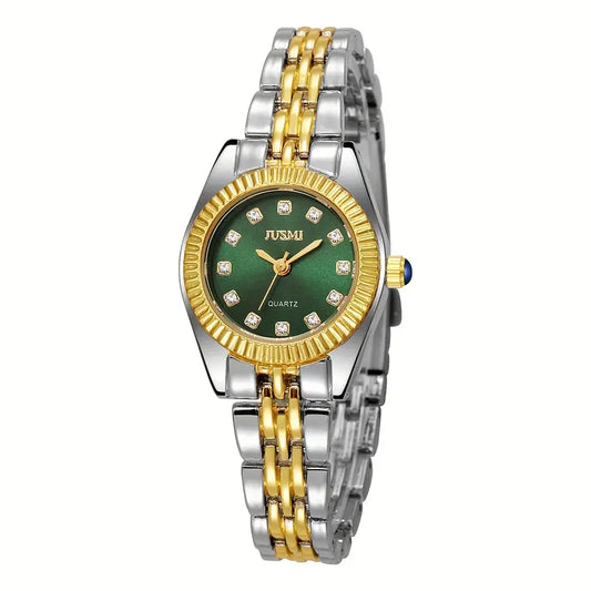 Elegant Ladies' Quartz Wrist Watch with Round Aurora Shell Dial