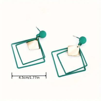 Elegant Geometric Hollow Quadrilateral Dangle Earrings - Stainless Steel Posts, Iron Crafted for Everyday & Gift Wear