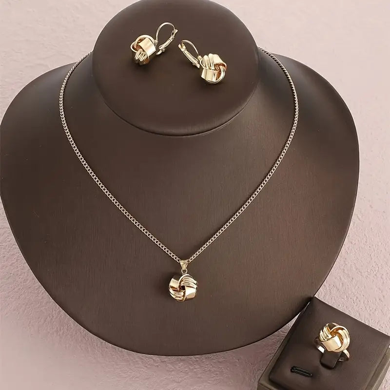 Three-piece European and American retro style simple knotted flower rose Women's necklace