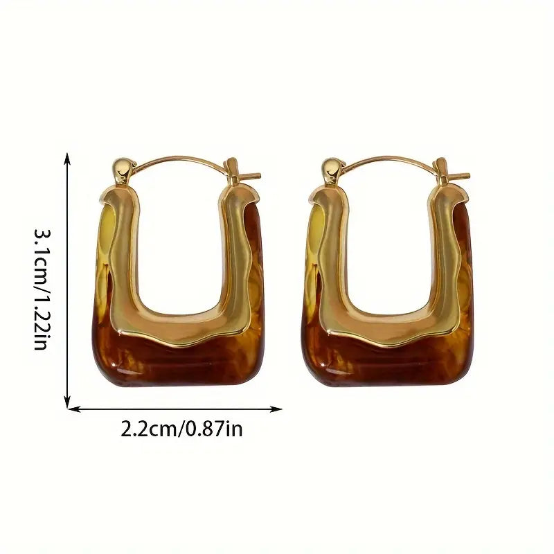 1 Pair Elegant U-shaped Hoop Earrings, Vintage Style, Resin Exquisite Clasp Earring Design For Sophisticated Look