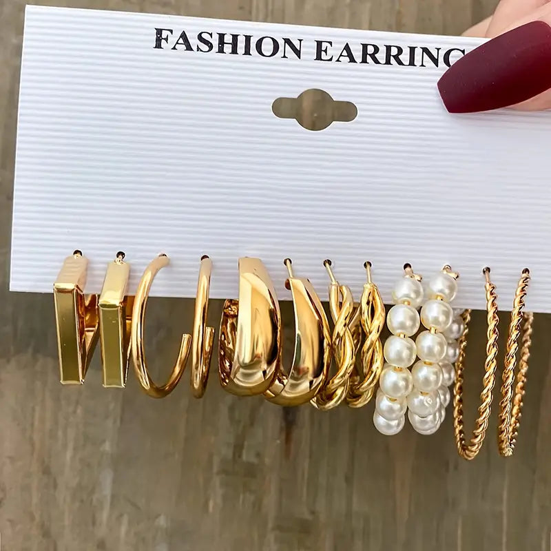 12 Pcs Of Delicate Hoop Earrings Set Zinc Alloy Jewelry Elegant Vintage Style Big Set Gift For Women Daily Party Earrings