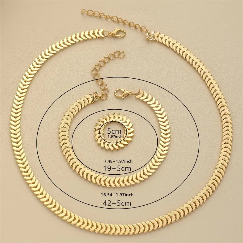 3pcs set 1 ring, 1 bracelet, 1 necklace, High-Quality fish scale iron chain necklace.