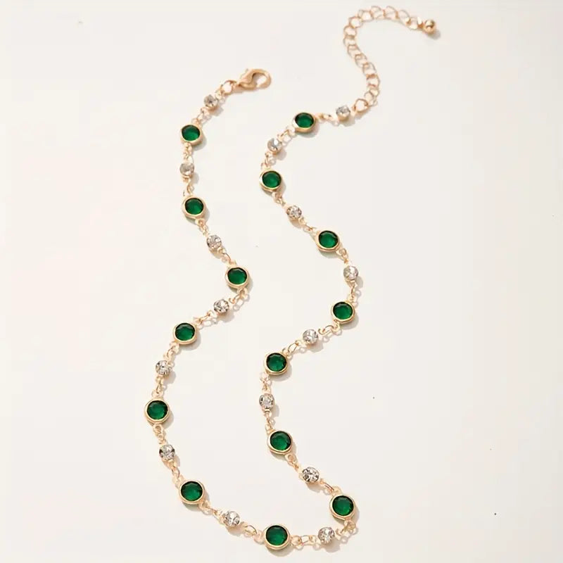 Personality Retro Green zirconia Short Necklace Clavicle Chain Necklace