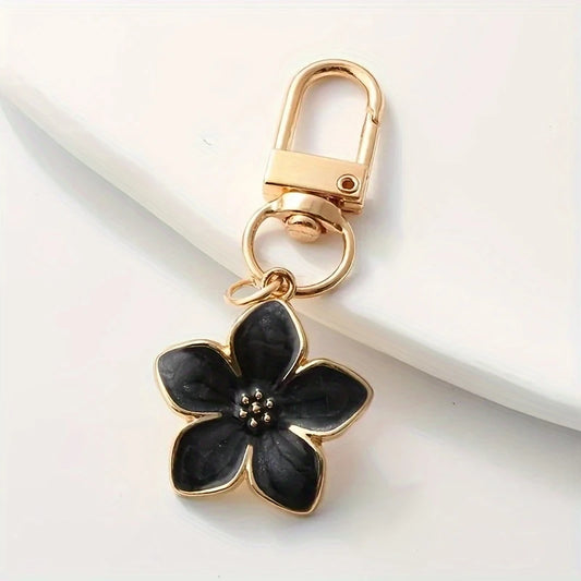 1pc Cute Black Flower Daisy Keychain Elegant Alloy Keyring Trendy Hanging Pendant Bag Charms For Women daily use