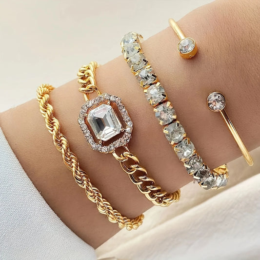 Exaggerated Punk Style Twist Chain Bracelet Set with Rhinestones