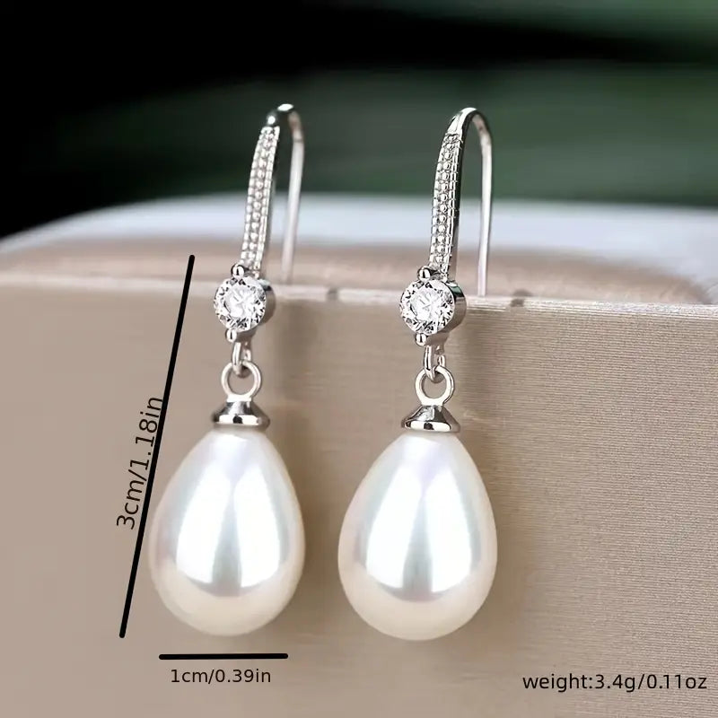 Elegant Long Drop Faux Freshwater Pearl Earrings.