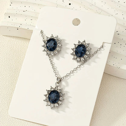 1 set of European and American retro fashion sun flower style zinc alloy inlaid gemstone