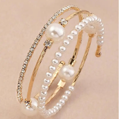 Elegant Pearl and Rhinestone Cuff Bracelet, December Birthstone