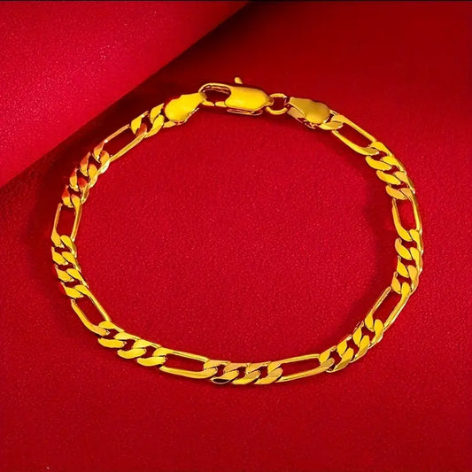 1pc Unisex 18K Golden Plated Stainless Steel Wide Link Bracelet, Elegant Luxury Style
