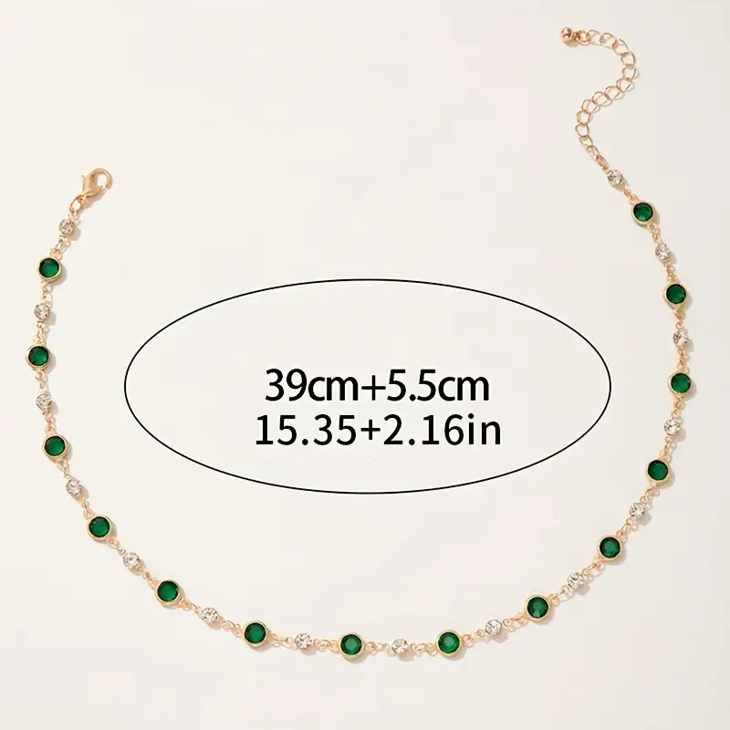 Personality Retro Green zirconia Short Necklace Clavicle Chain Necklace