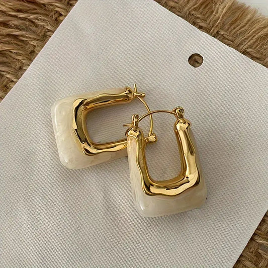 1 Pair Elegant U-shaped Hoop Earrings, Vintage Style, Resin Exquisite Clasp Earring Design For Sophisticated Look