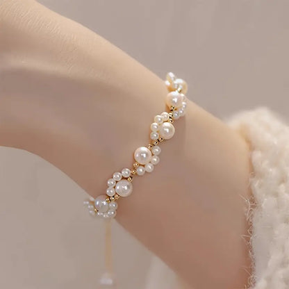 1pc, Elegant Faux Pearl Bracelet, Cute Cat Paw Charm.