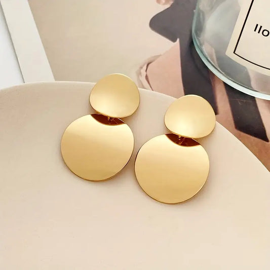Glossy Geometric Round Dangle Earrings Vintage Simple Style Alloy Jewelry Fro Women Daily Casual
