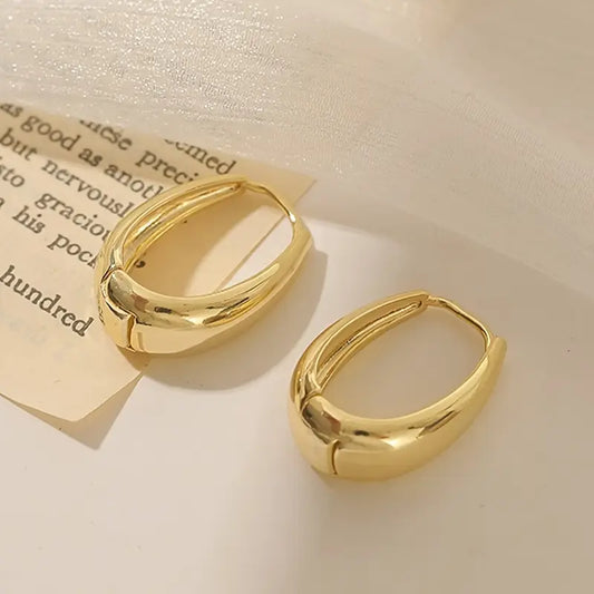 2pcs U-shape Gold Plated Earrings Girl Fashion Hoop Earrings INS Jewelry Hip Hop Punk Party