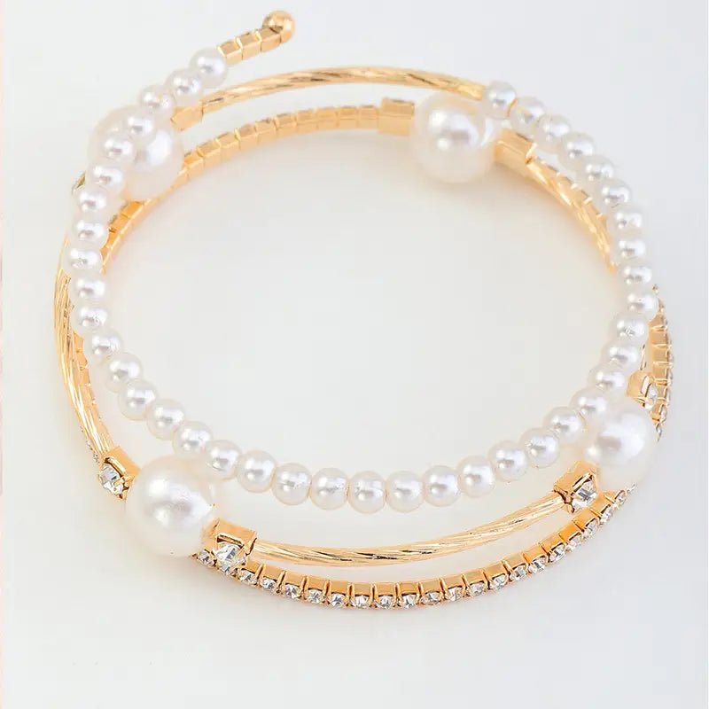 Elegant Pearl and Rhinestone Cuff Bracelet, December Birthstone