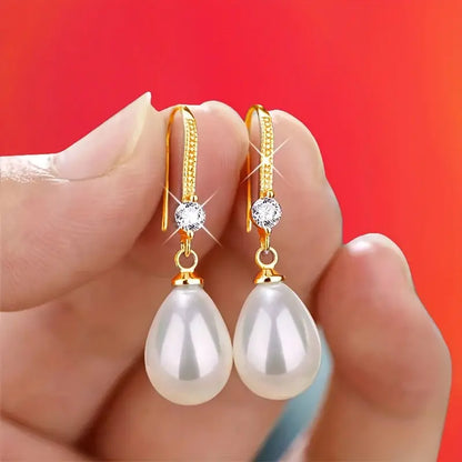 Elegant Long Drop Faux Freshwater Pearl Earrings.